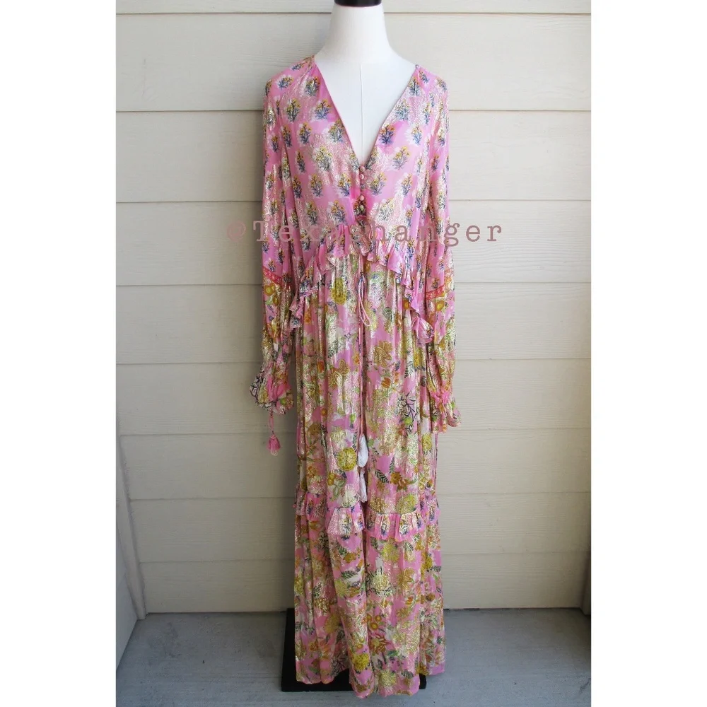 NWT HEMANT & NANDITA Dhea Kaftan M Medium Canary Yellow Taffy - Picture 14 of 16